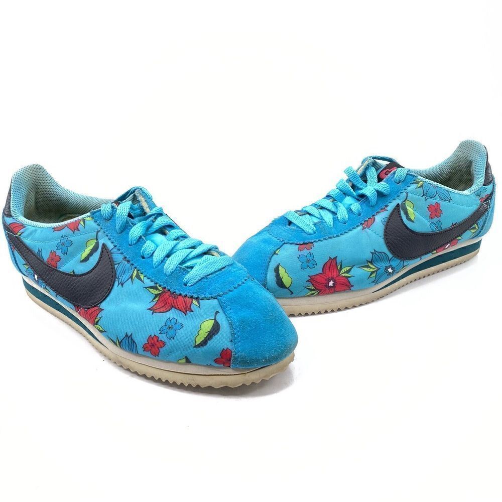 Nike Cortez Classic Adult Size 8 Blue Floral Nylon Aloha Hawaii Shoes 603274-404